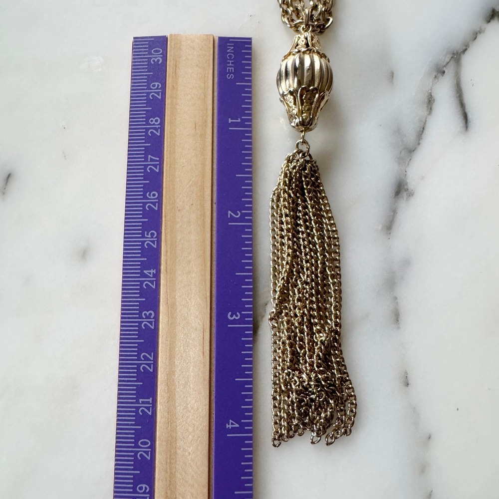 Vintage Gold Tassel Necklace Double Strand Chain Boho Festival Classic Glam - Picture 10 of 10